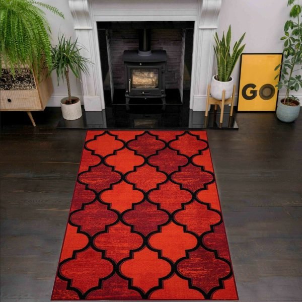 Ouranos geometric rug in Red