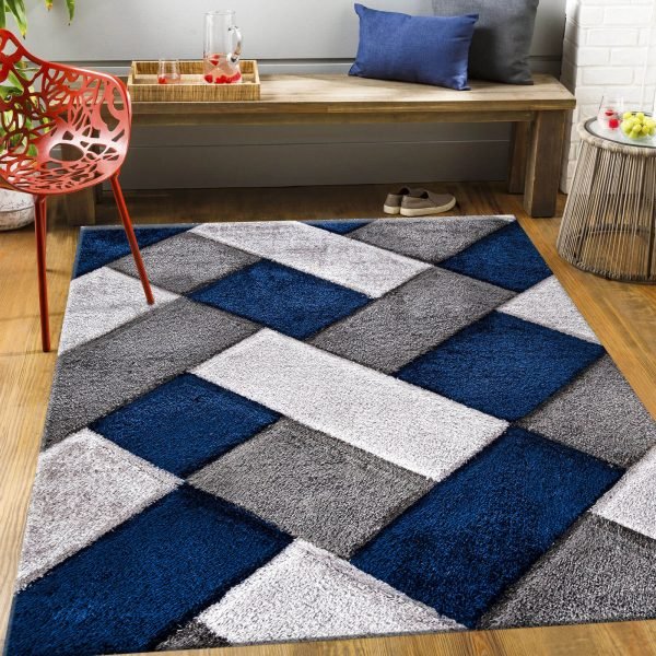 Orion geometric shaggy rug in Blue