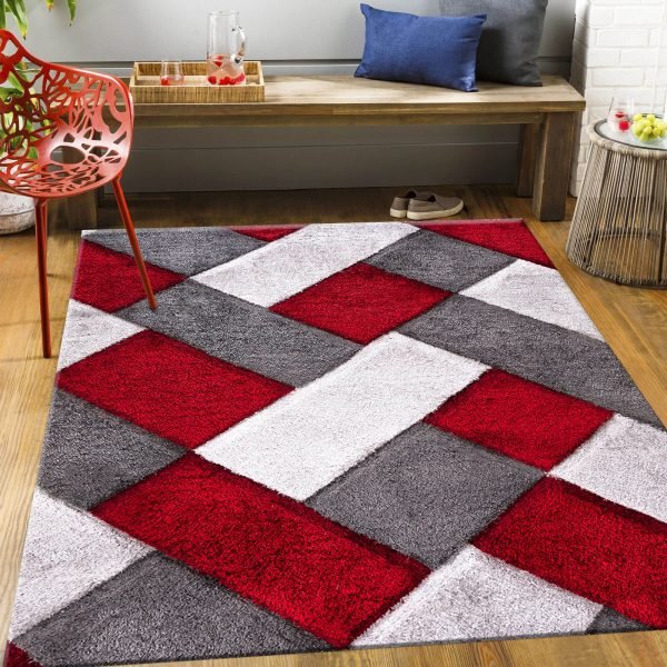 Orion geometric shaggy rug in Red