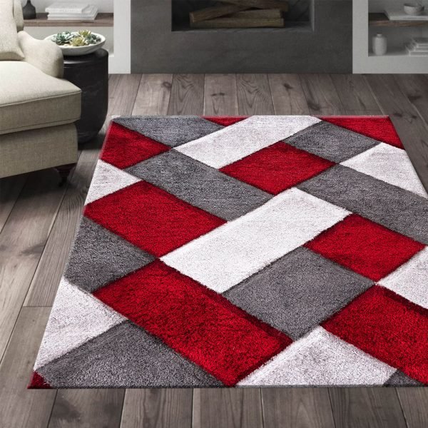 Orion geometric shaggy rug in Red