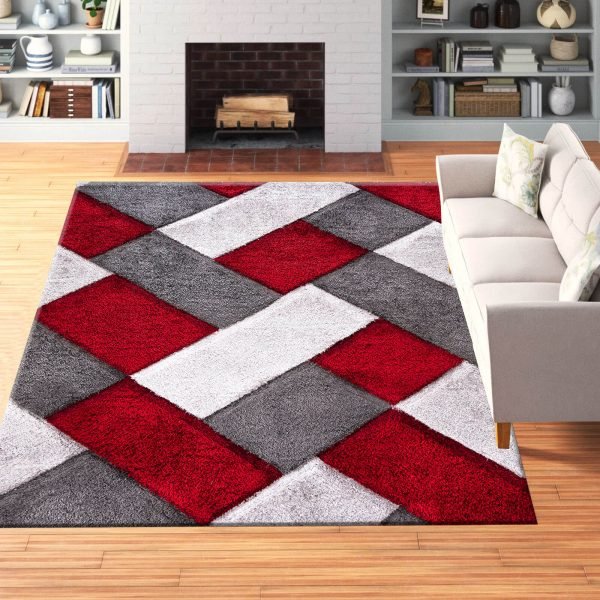 Kirmizi-4.jpg Orion geometric shaggy rug in Red