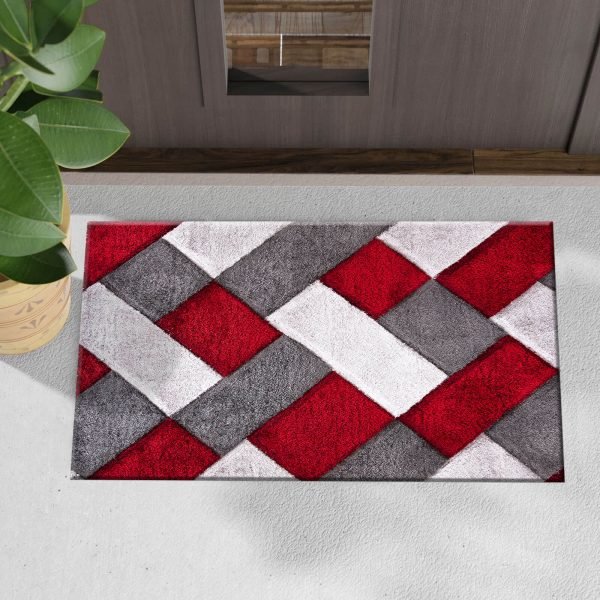 Orion geometric shaggy rug in Red