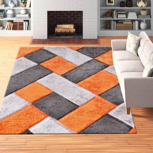 Orange-5.jpg Orion geometric shaggy rug in Orange