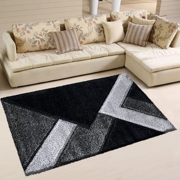 BlackGrey-46.jpg Nova geometric shaggy rug in Black Grey