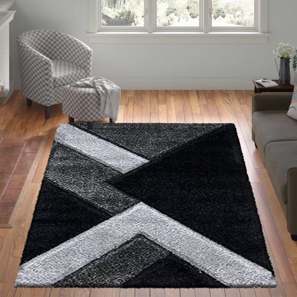 BlackGrey-48.jpg Nova geometric shaggy rug in Black Grey