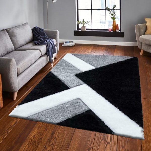 BlackWhite-18.jpg Nova geometric shaggy rug in Black White