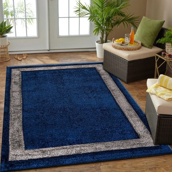 Blue-24.jpg Trani bordered shaggy rug in Blue