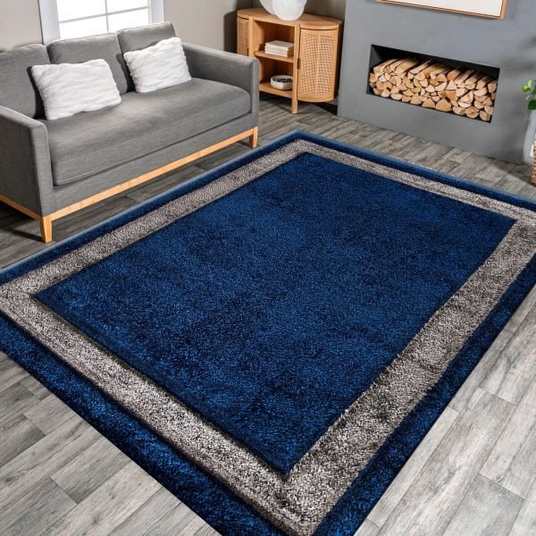 Blue-25.jpg Trani bordered shaggy rug in Blue