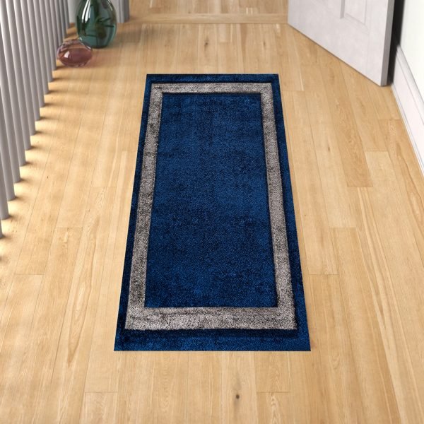Blue-27.jpg Trani bordered shaggy rug in Blue