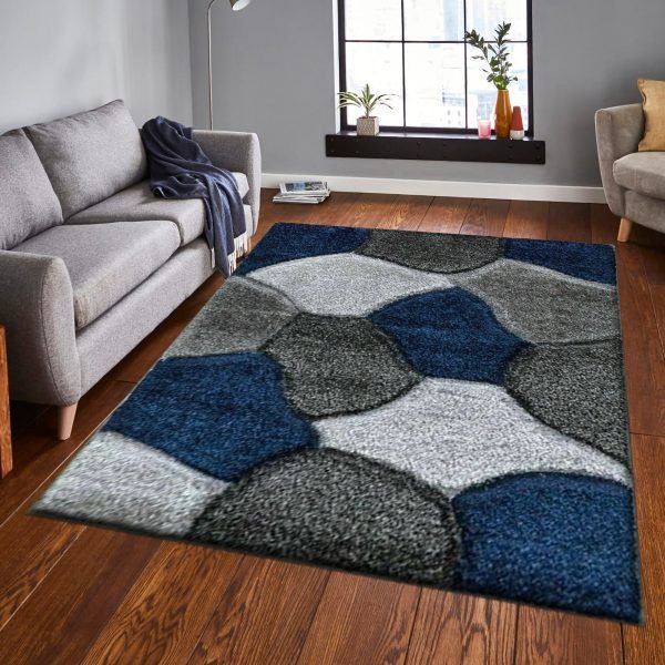 Pona geometric shaggy rug in Blue Grey