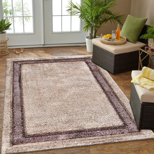 Brown-5.jpg Trani bordered shaggy rug in Brown