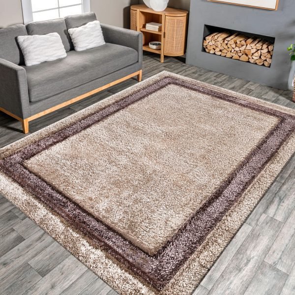 Brown-6.jpg Trani bordered shaggy rug in Brown
