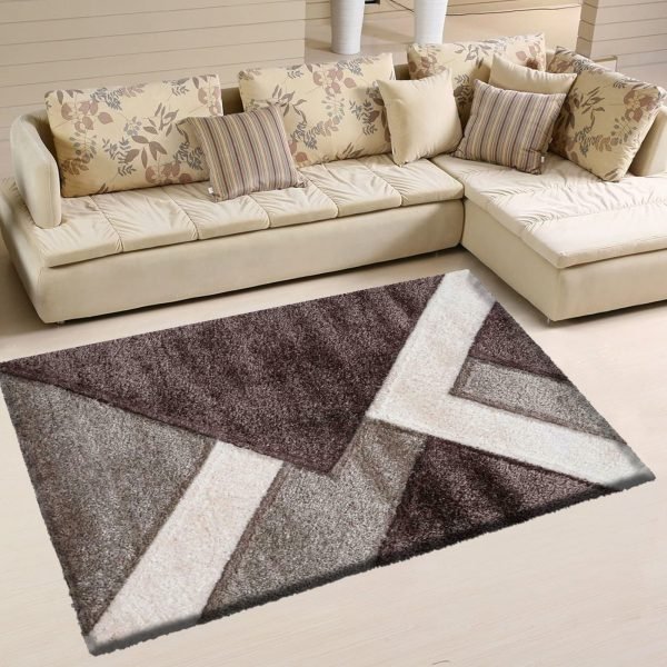 BrownBeige-29.jpg Nova geometric shaggy rug in Brown Beige