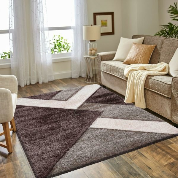BrownBeige-30.jpg Nova geometric shaggy rug in Brown Beige