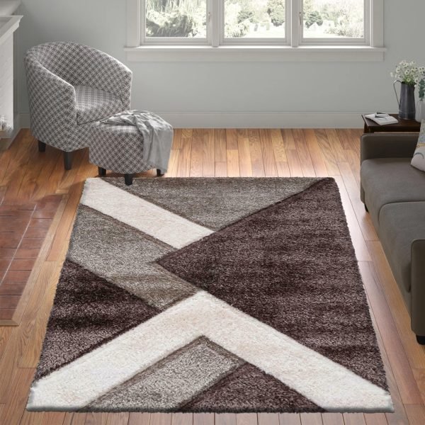 Nova geometric shaggy rug in Brown Beige