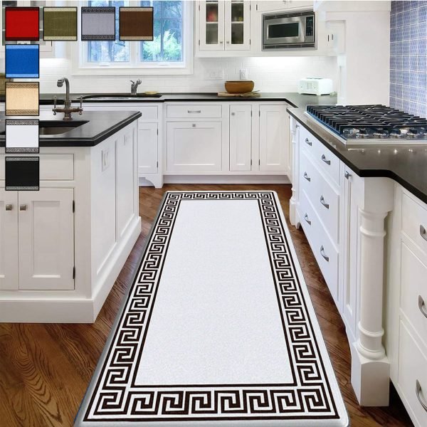 Greeky bordered rug in Cream Black