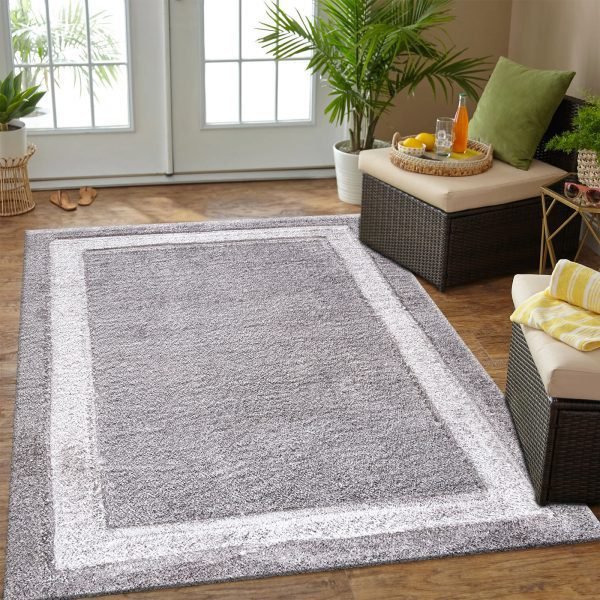DarkGrey-5.jpg Trani bordered shaggy rug in Dark Grey