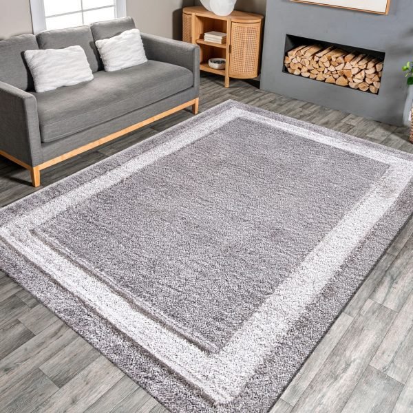 DarkGrey-6.jpg Trani bordered shaggy rug in Dark Grey