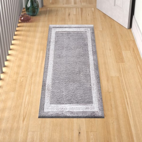 Trani bordered shaggy rug in Dark Grey