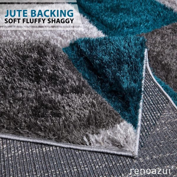 Nova geometric shaggy rug – high pile, natural jute backing – photo 3