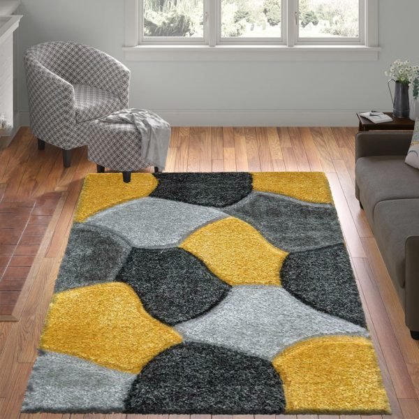 OchreGrey-3.jpg Pona geometric shaggy rug in Ochre Grey