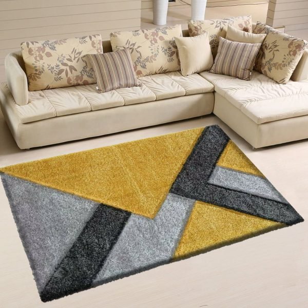 Nova geometric shaggy rug in Ochre Grey