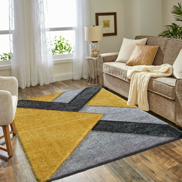 OchreGrey-7.jpg Nova geometric shaggy rug in Ochre Grey