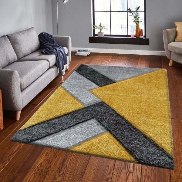 OchreGrey-9.jpg Nova geometric shaggy rug in Ochre Grey