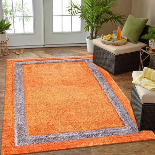 Orange-5.jpg Trani bordered shaggy rug in Orange