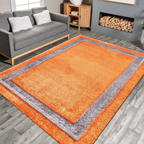 Orange-6.jpg Trani bordered shaggy rug in Orange