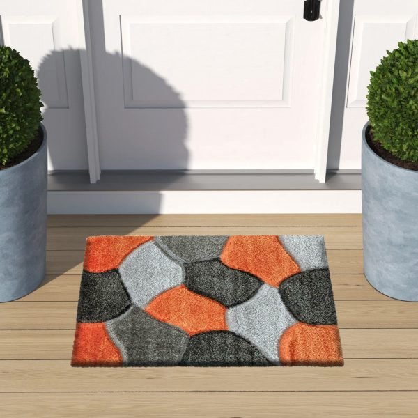 OrangeGrey-1.jpg Pona geometric shaggy rug in Orange Grey