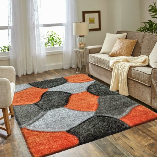 Pona geometric shaggy rug in Orange Grey