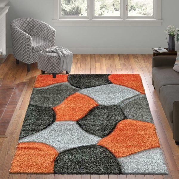 OrangeGrey-4.jpg Pona geometric shaggy rug in Orange Grey
