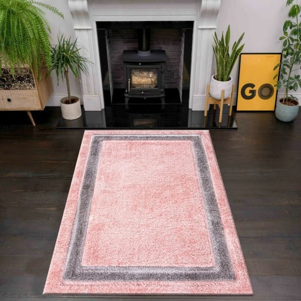 Pink-33.jpg Trani bordered shaggy rug in Pink