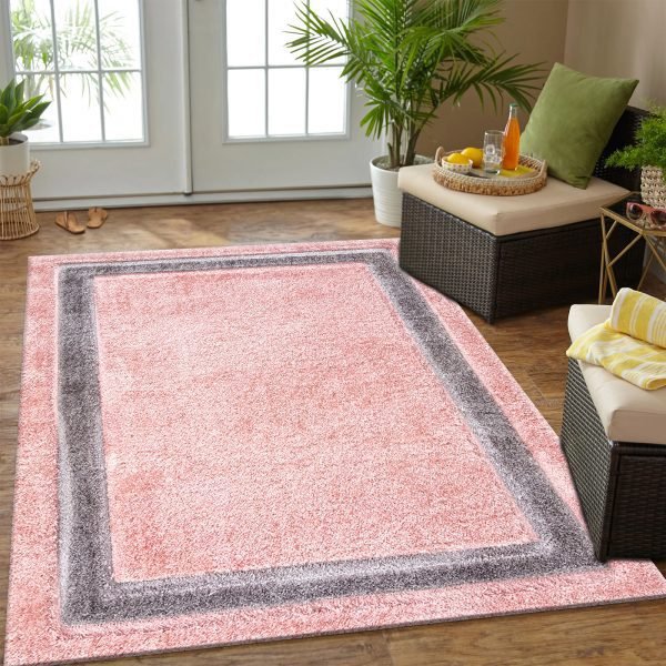 Pink-34.jpg Trani bordered shaggy rug in Pink
