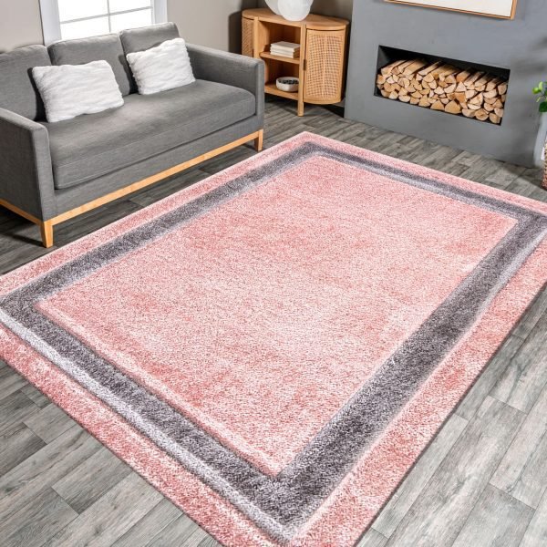 Pink-35.jpg Trani bordered shaggy rug in Pink