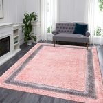 Trani bordered shaggy rug in Pink