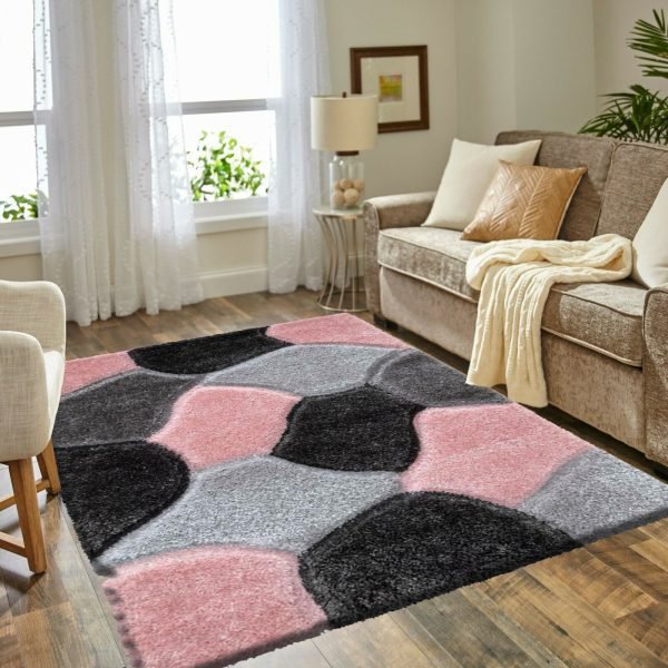 PinkGrey-2.jpg Pona geometric shaggy rug in Pink Grey