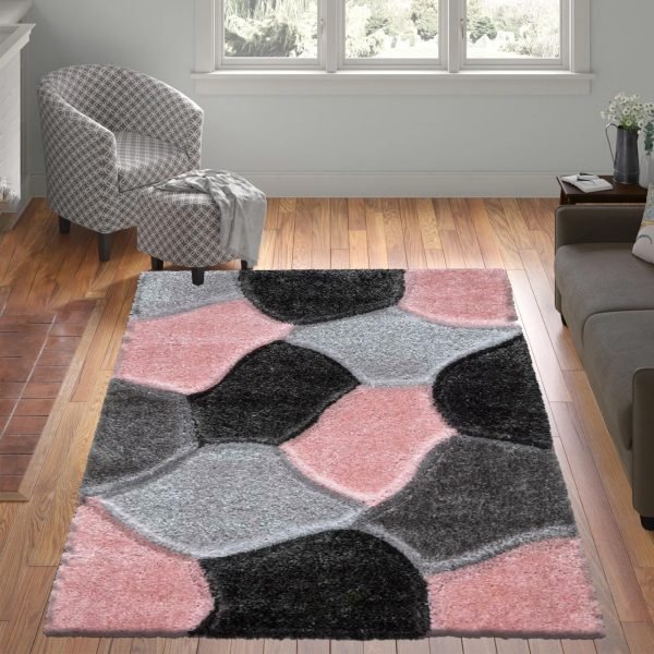 PinkGrey-3.jpg Pona geometric shaggy rug in Pink Grey
