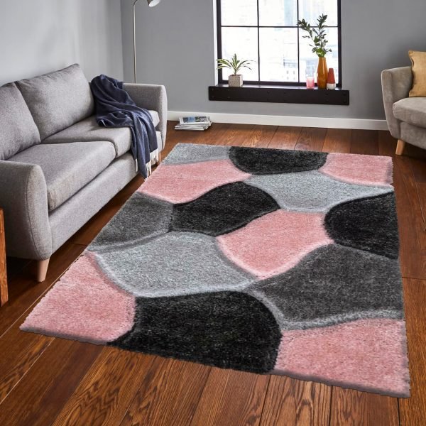 PinkGrey-4.jpg Pona geometric shaggy rug in Pink Grey