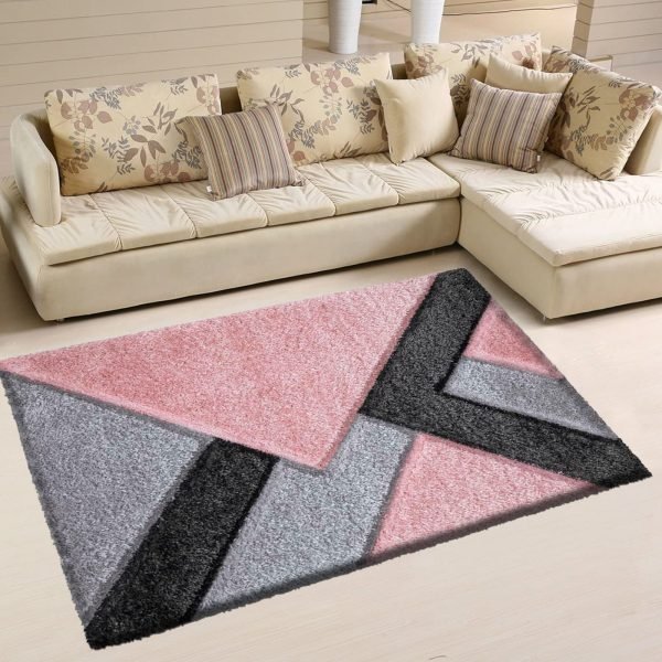 Nova geometric shaggy rug in Pink Grey