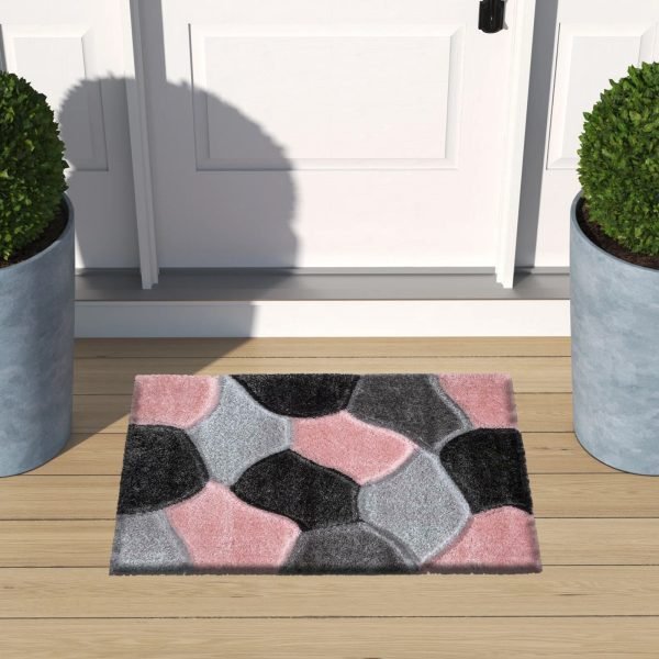 Pona geometric shaggy rug in Pink Grey