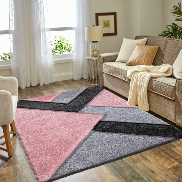 PinkGrey-7.jpg Nova geometric shaggy rug in Pink Grey