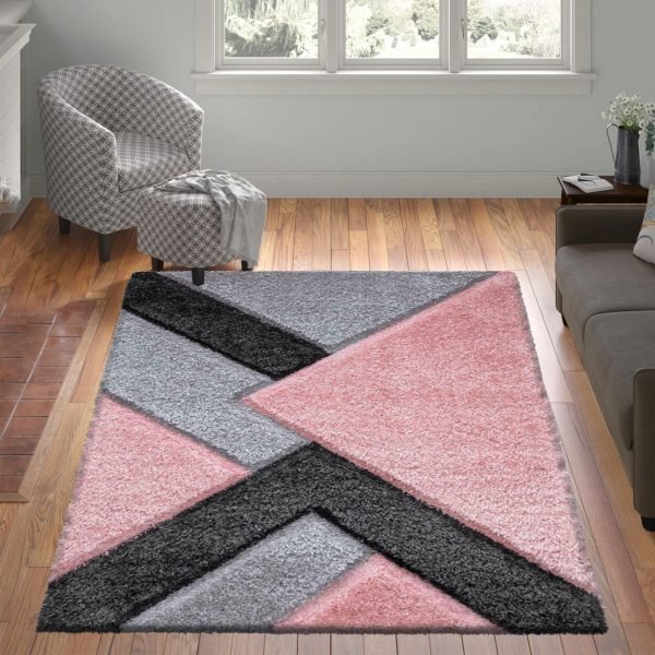 PinkGrey-8.jpg Nova geometric shaggy rug in Pink Grey