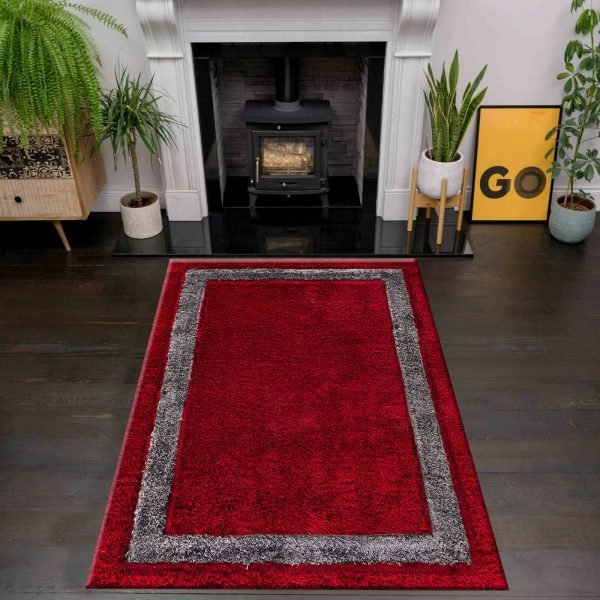 Red-39.jpg Trani bordered shaggy rug in Red