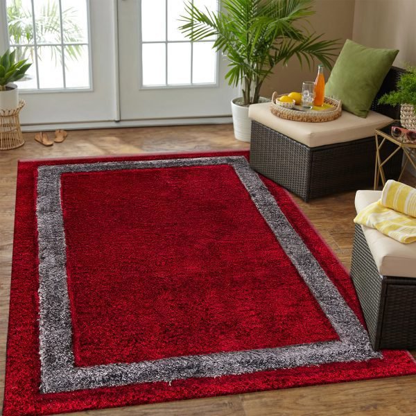 Trani bordered shaggy rug in Red