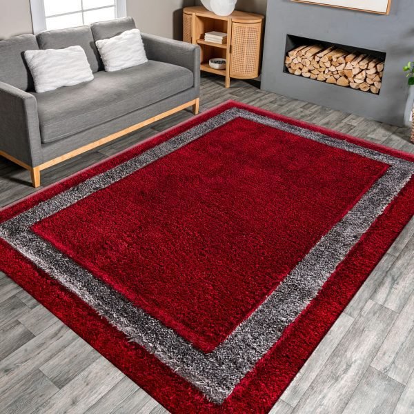 Red-41.jpg Trani bordered shaggy rug in Red