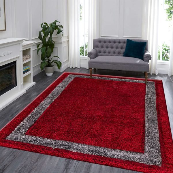 Red-42.jpg Trani bordered shaggy rug in Red