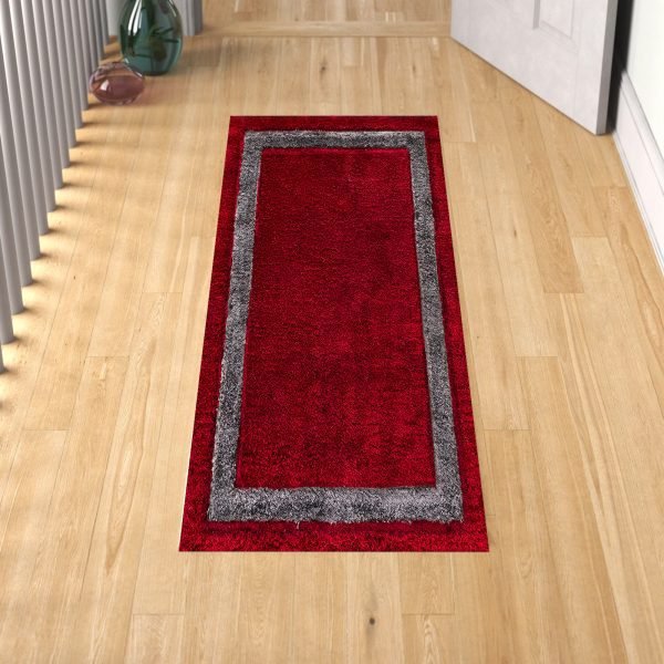 Red-43.jpg Trani bordered shaggy rug in Red
