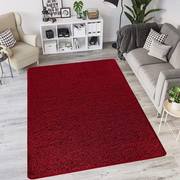 Red-67.jpg Natty plain shaggy rug in Red